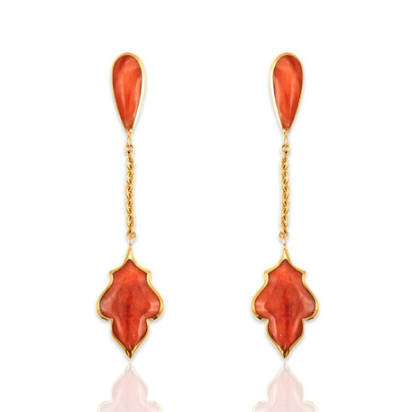 Kabana 14K Yellow Gold + Orange Stone Earrings // Pre-Owned