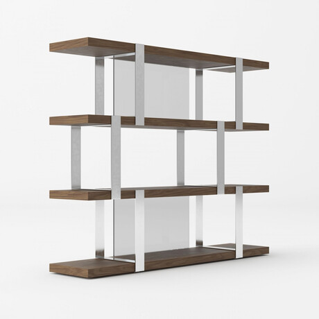 Brewster // Modern Walnut Glass & Stainless Steel Bookshelf