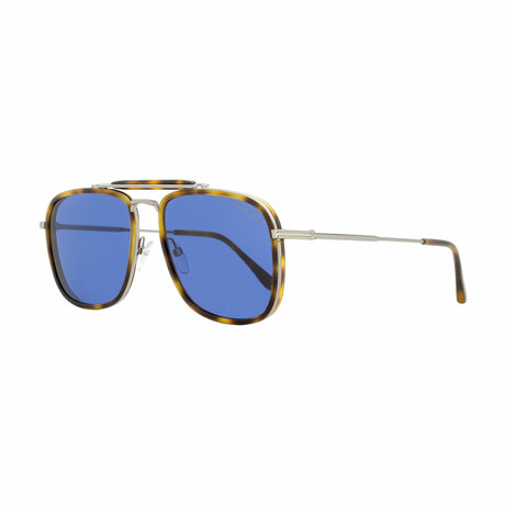Tom Ford // Men's Square Aviator Sunglasses // Blonde Havana, Ruthenium + Blue