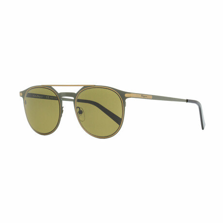 Salvatore Ferragamo // Unisex Oval Browline Sunglasses // Matte Olive, Bronze + Green