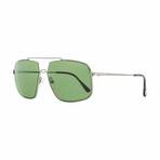 Tom Ford // Men's Rectangular Pilot Sunglasses // Dark Ruthenium + Green