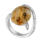 18K White Gold Quartz + Diamond Ring // Ring Size: 7 // New