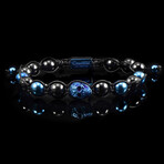 Blue Plated Steel Skull + Onyx Stone Adjustable Bracelet // 8.5"