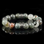 Blood Stone + Stainless Steel Accents Stretch Bracelet // 7.5"