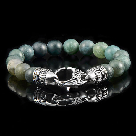 Matte Moss Agate + Antiqued Stainless Steel Clasp // 8.25"