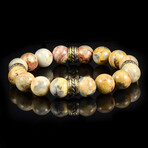 Crazy Lace Agate + Gold Plated Stainless Steel Accents Stretch Bracelet // 8"