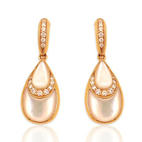 Kabana // 14K Yellow Gold Diamond + White Mother of Pearl Earrings // Pre-Owned