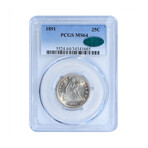 1891 Seated Liberty Quarter // PCGS Certified MS64 CAC // Wood Presentation Box