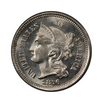1876 Three Cent Nickel // PCGS Certified MS65 // Wood Presentation Box