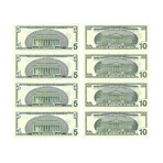 2003 Federal Reserve Star Banknotes // Uncut Sheet of 4 Unissued Notes // Set of 2 // $5 & $10