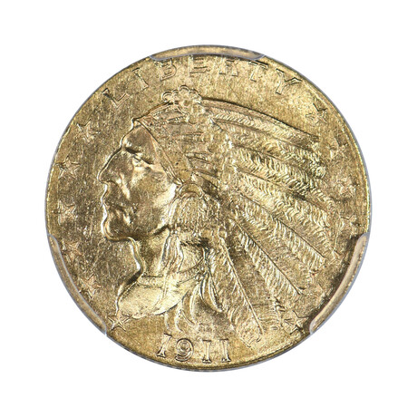 1911 $2.50 Indian Head Quarter Eagle Gold Piece // PCGS Certified MS62 // Wood Presentation Box