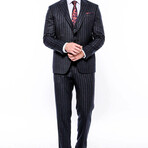 Beck Slimfit Striped 3-Piece Vested Suit // Navy (Euro: 46)