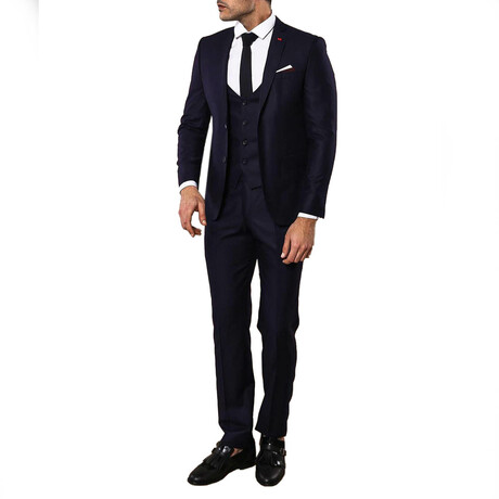 Malik Slimfit Plain 3-Piece Vested Suit // Navy (Euro: 42)