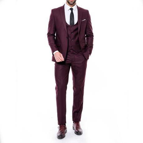 Braylon Slim Fit Plain 3-Piece Vested Suit // Burgundy (Euro: 42)