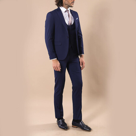 Bennett Slim Fit Plain 3-Piece Vested Suit // Navy (Euro: 42)