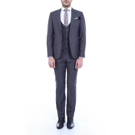 Dylan Slimfit Plain 3-Piece Vested Suit // Smoked (Euro: 42)