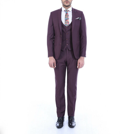 Draven Slim Fit Plain 3-Piece Vested Suit // Purple (Euro: 42)