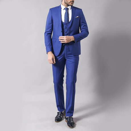 Quinton Slimfit Plain 3-Piece Vested Suit // Blue (Euro: 42)