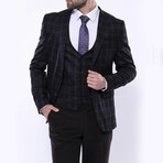 Colby Slimfit Plaid 3-Piece Suit // Black (Euro: 50)