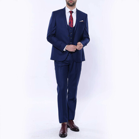 Maximo Slimfit Plain 3-Piece Vested Suit // Navy (Euro: 42)