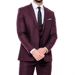 Braylon Slim Fit Plain 3-Piece Vested Suit // Burgundy (Euro: 46)