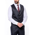 Beck Slimfit Striped 3-Piece Vested Suit // Navy (Euro: 46)