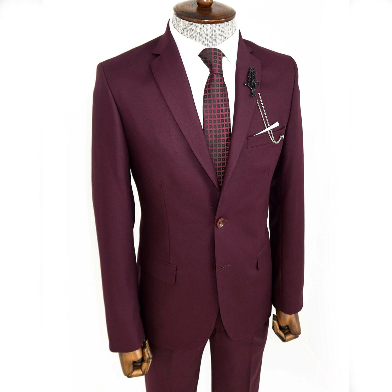 Derrick Slimfit Plain 2-Piece Suit // Burgundy (Euro: 54) - Wessi ...