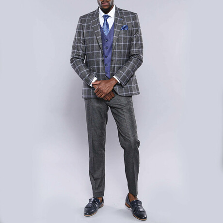 Darius Slimfit Plaid 3-Piece Vested Suit // Smoked (Euro: 42)