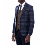 Gaige Slimfit Plaid 3-Piece Combined Vested Suit // Navy (Euro: 48)