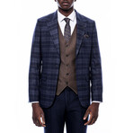 Gaige Slimfit Plaid 3-Piece Combined Vested Suit // Navy (Euro: 48)