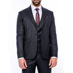 Beck Slimfit Striped 3-Piece Vested Suit // Navy (Euro: 46)