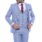 Leonel Slimfit Plaid 3-Piece Suit // Light Blue (Euro: 50)