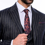 Beck Slimfit Striped 3-Piece Vested Suit // Navy (Euro: 46)