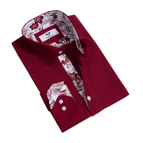 7688 Reversible Cuff Button-Down Shirt // Burgundy (XS)