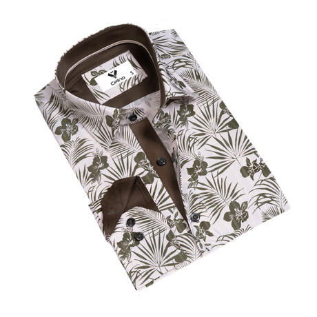 7683 Reversible Cuff Button-Down Shirt // White + Green (S)