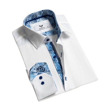 7893 Swirl Reversible Cuff Button-Down Shirt // White (S)