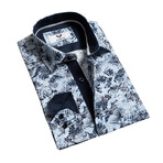 7887 Floral Reversible Cuff Button-Down Shirt // Blue (2XL)