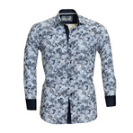 7887 Floral Reversible Cuff Button-Down Shirt // Blue (M)