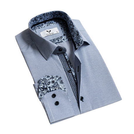 7888 Reversible Cuff Button-Down Shirt // Gray + Blue (S)