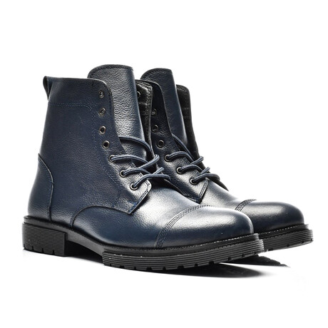 Men's Side-Zip Leather Boots // Navy Blue (Size 40)