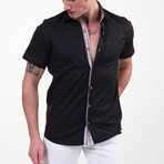 Short Sleeve Button Up Shirt // Jet Black + Red (3XL)