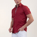 Short Sleeve Button Up Shirt // Maroon Red + Nova Print (S)