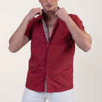 Short Sleeve Button Up Shirt // Maroon Red + Nova Print (M)
