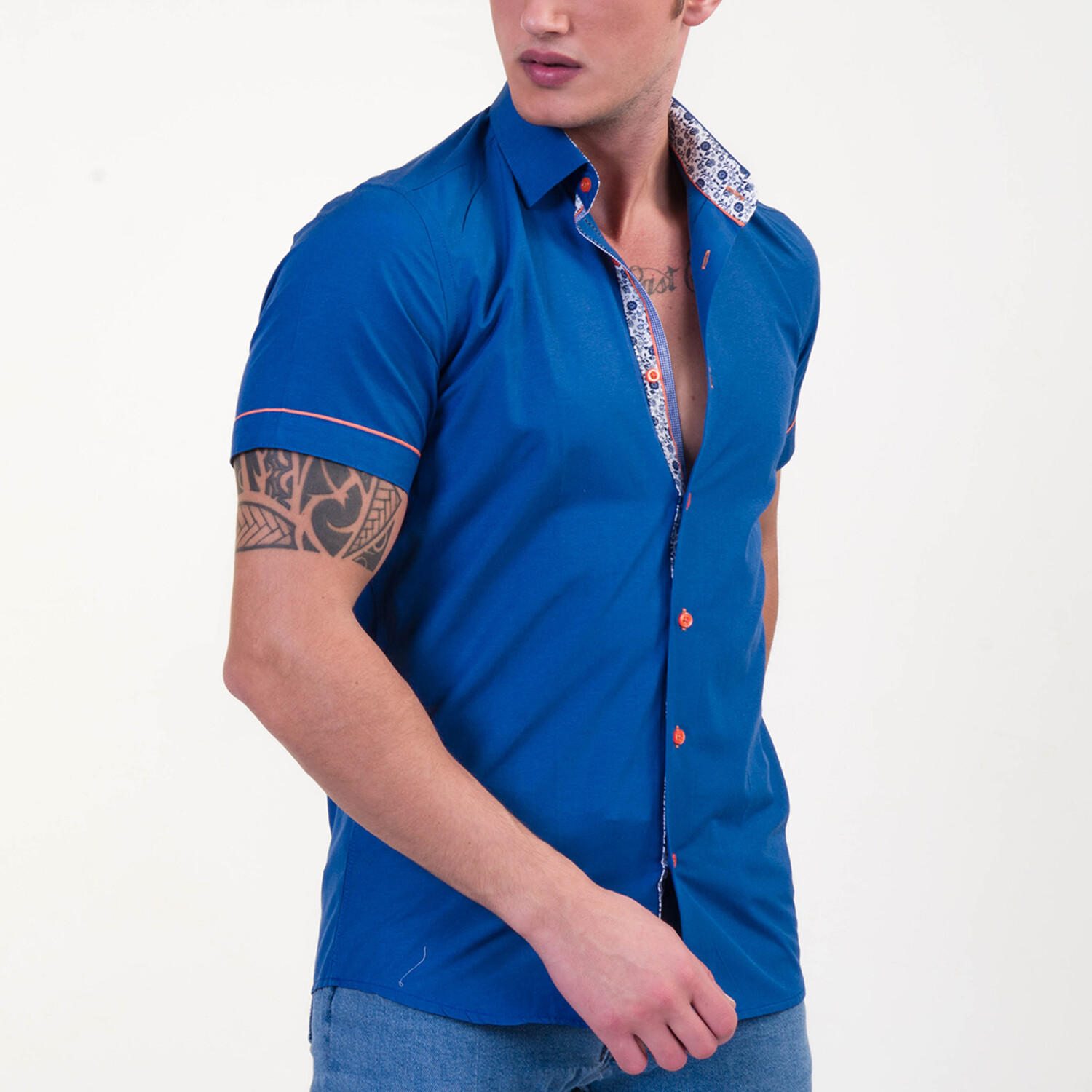 Short Sleeve Button Up Shirt // Royal Blue (4XL) - Celino Short Sleeve ...
