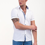 Short Sleeve Button Up Shirt // Bright White + Blue (M)