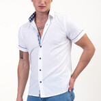 Short Sleeve Button Up Shirt // Bright White + Blue (S)