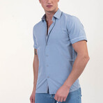Short Sleeve Button Up Shirt // Blue + White Dots (3XL)