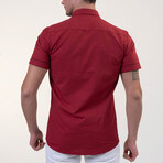 Short Sleeve Button Up Shirt // Maroon Red + Nova Print (S)