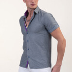 Short Sleeve Button Up Shirt // Gray + Purple (2XL)
