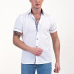 Short Sleeve Button Up Shirt // Bright White + Blue (XL)